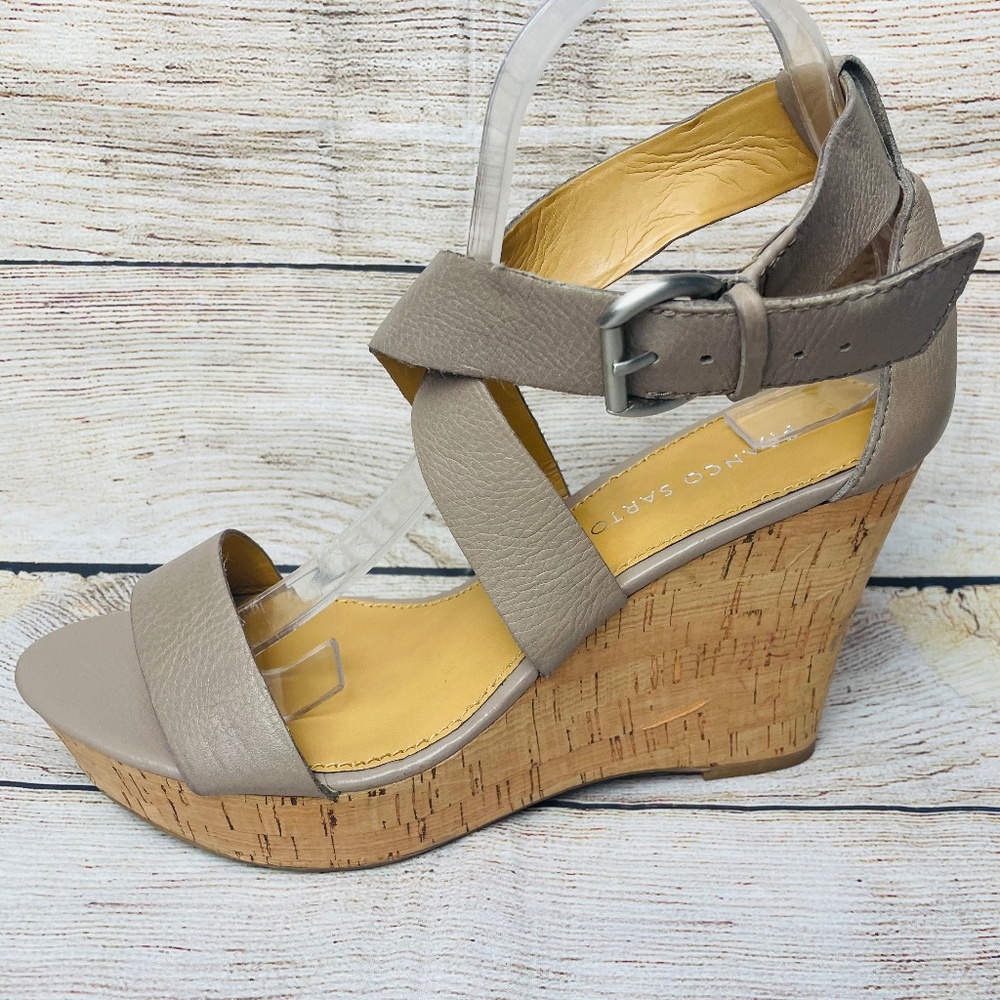 Franco Sarto Tan Leather Platform Wedge Ankle Strap Sandal Size 10
